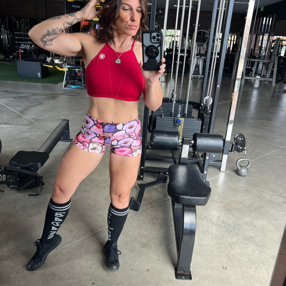 Red Athletic Crop Top and Floral Shorts